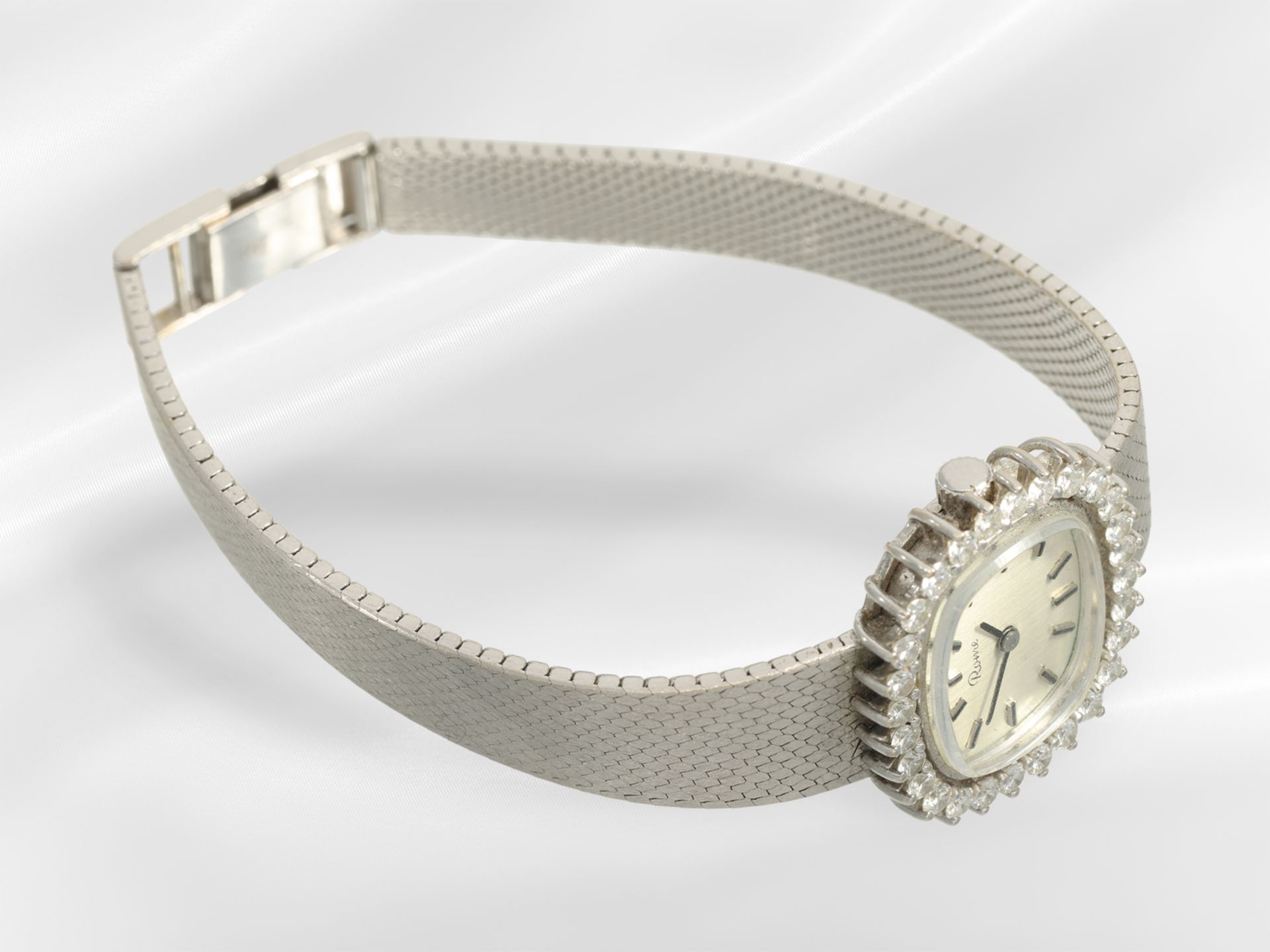 Armbanduhr: weißgoldene vintage Damenuhr mit Brillanten, ca. 1,1ct - Bild 4 aus 4