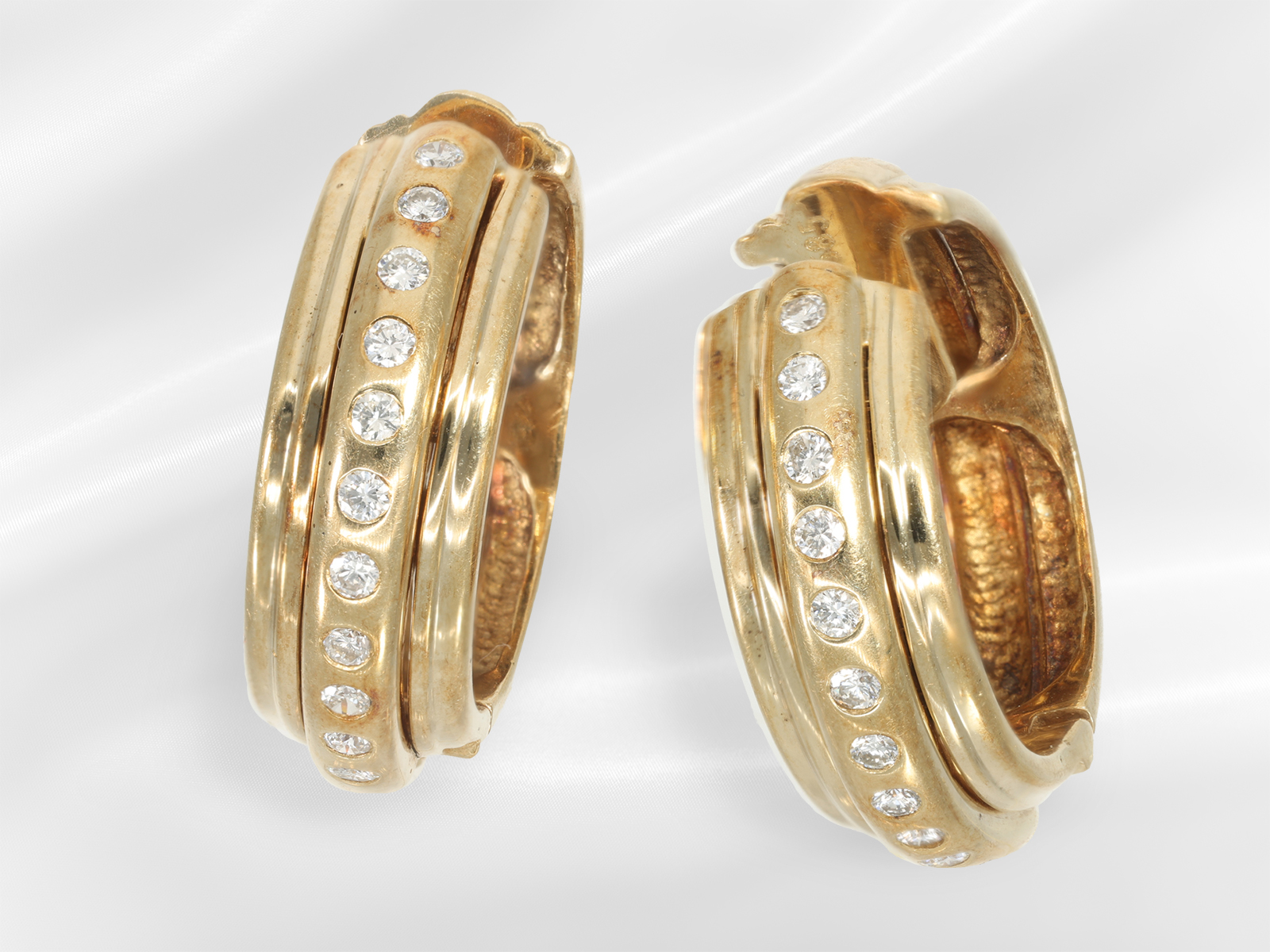 Earrings: decorative brilliant-cut diamond hoop earrings in 14K yellow gold, brilliant-cut diamonds  - Image 2 of 4