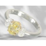 Ring: high-quality diamond ring, centre stone Fancy Intense Yellow 1.14ct, GIA-certified