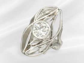 Ring: antiker Platinring mit großem Altschliff-Diamant, ca.2ct