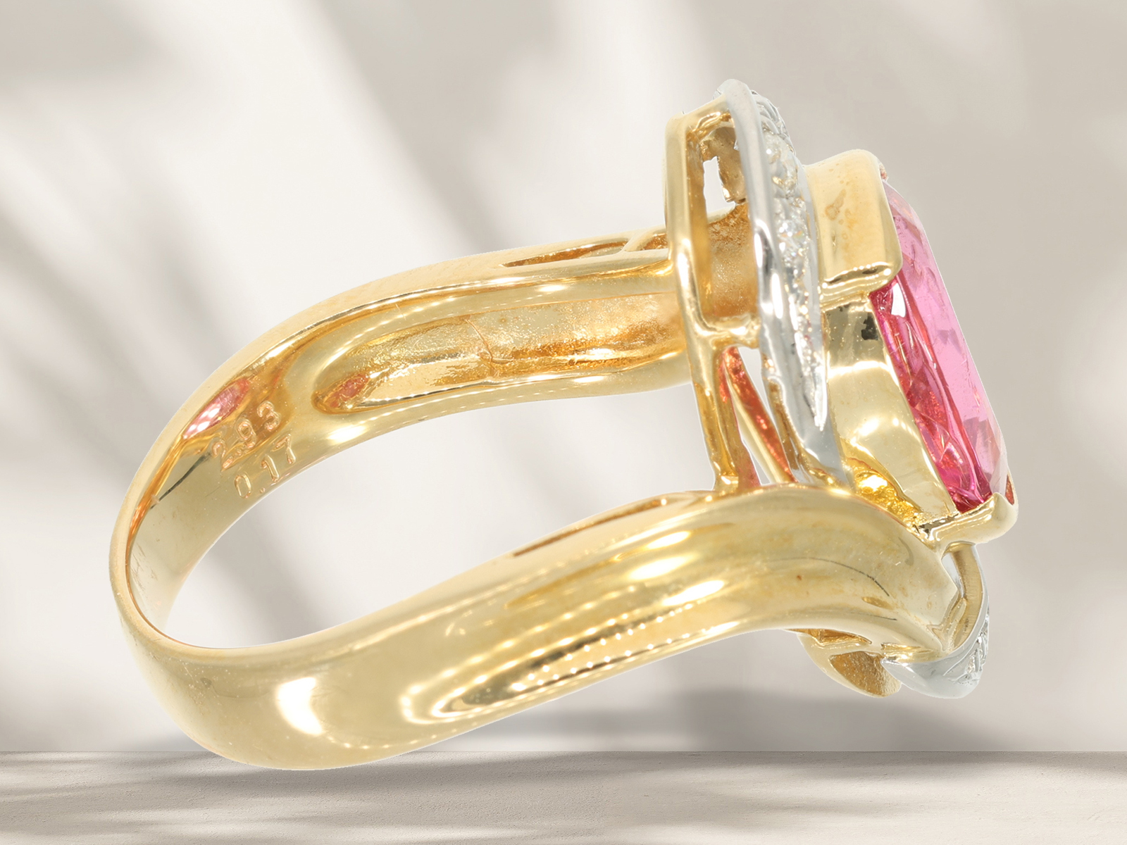 Ring: goldsmith ring with a rare "intense pink" tourmaline and brilliant-cut diamonds - Image 5 of 5