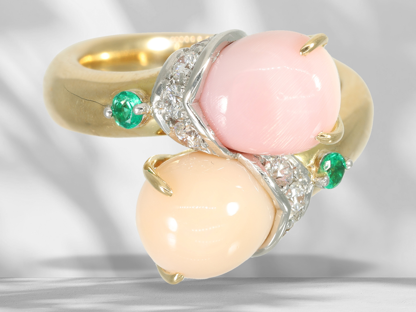 Ring: unique goldsmith ring with 2 exceptionally large natural pearls "conch", 8ct! - Image 2 of 6