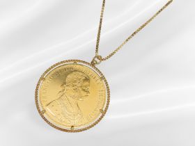 Kette/Anhänger: goldene Venezianerkette mit Münzanhänger, 4 Dukaten Österreich, 23K Gold