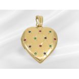 Pendant: heart-shaped vintage medallion pendant set with gemstones in 18k gold