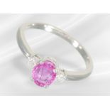 Ring: like new white gold ring with pink sapphire and brilliant-cut diamonds