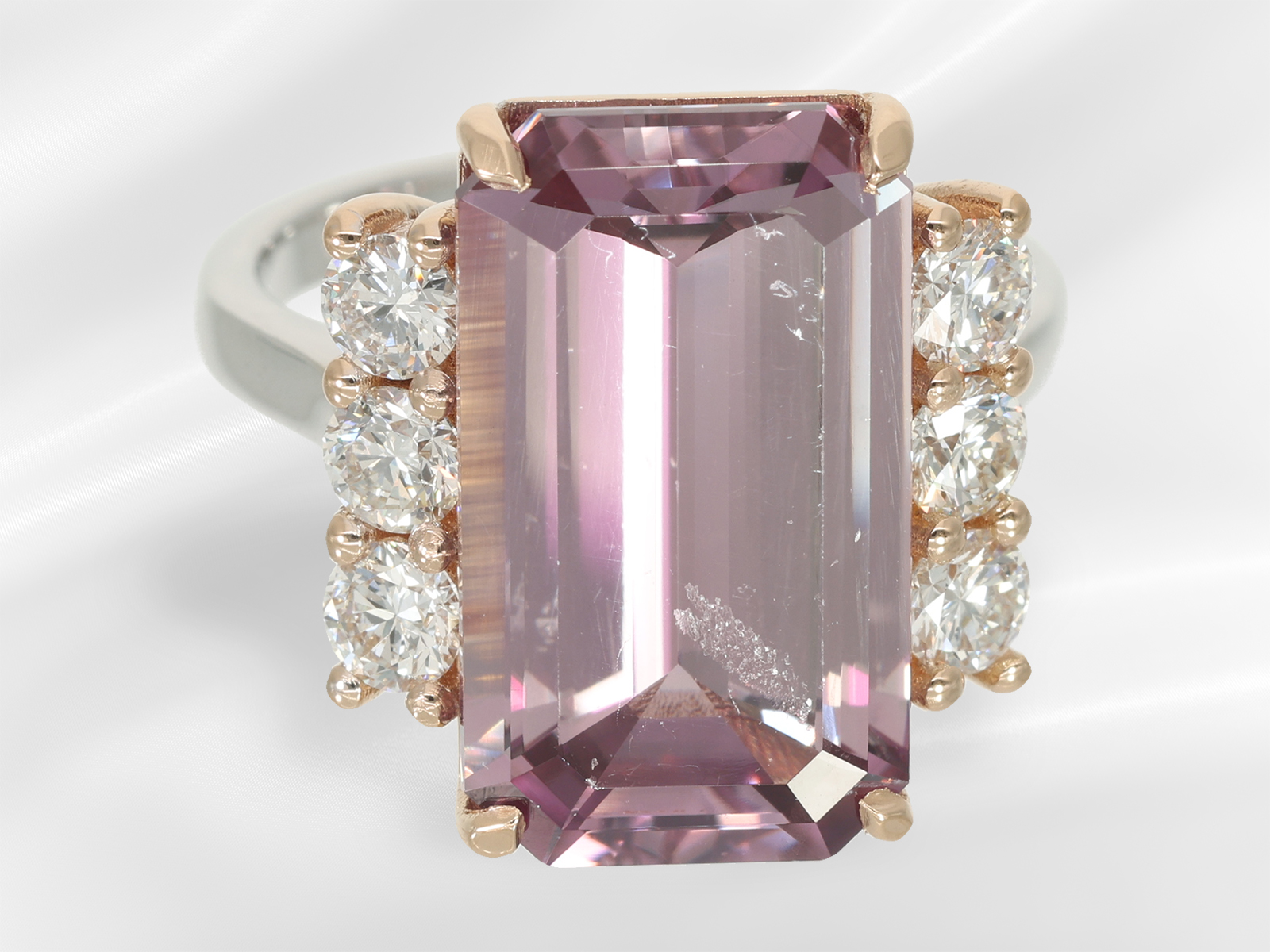 Ring: gold ring with pink diaspore "sultanite" with colour change and fine brilliant-cut diamonds, a - Image 7 of 7