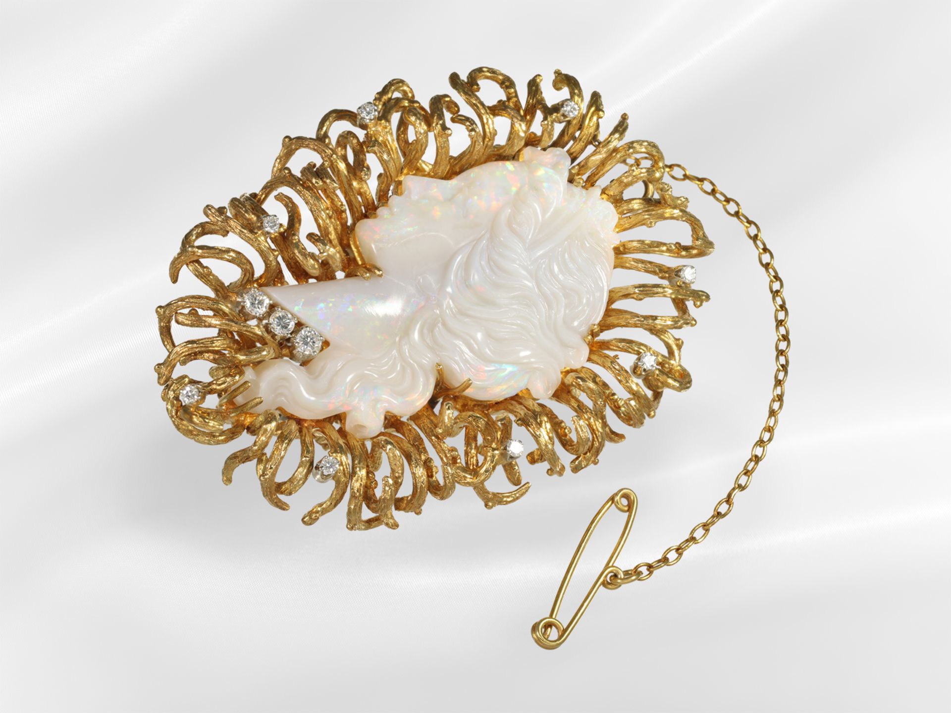 Brooch/pendant: unusual vintage goldsmith work with opal cameo, possibly Andrew Grima - Image 5 of 6