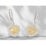 Earrings: High quality earrings set with brilliant-cut diamonds, 2 x 1ct fancy light yellow