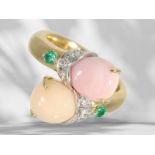 Ring: unique goldsmith ring with 2 exceptionally large natural pearls "conch", 8ct!