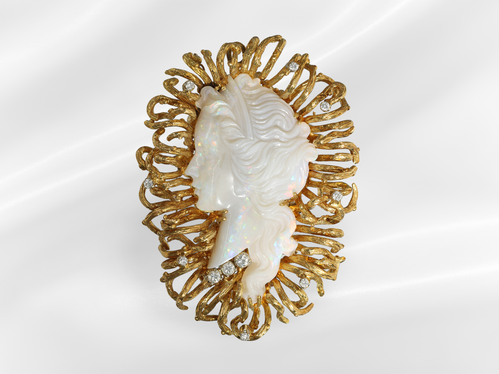 Brooch/pendant: unusual vintage goldsmith work with opal cameo, possibly Andrew Grima - Image 2 of 6