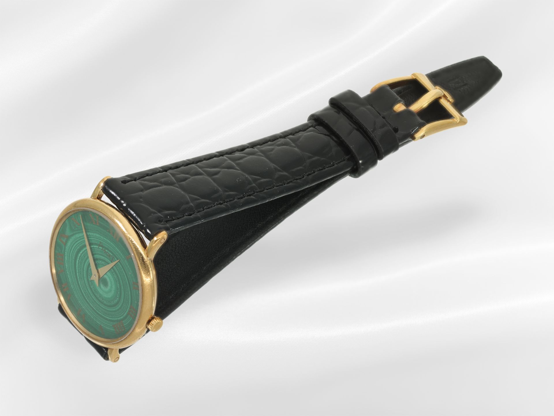Armbanduhr: seltene vintage Piaget Damenuhr Ref.9015 mit Malachit- Zifferblatt, Originaletui - Bild 3 aus 5