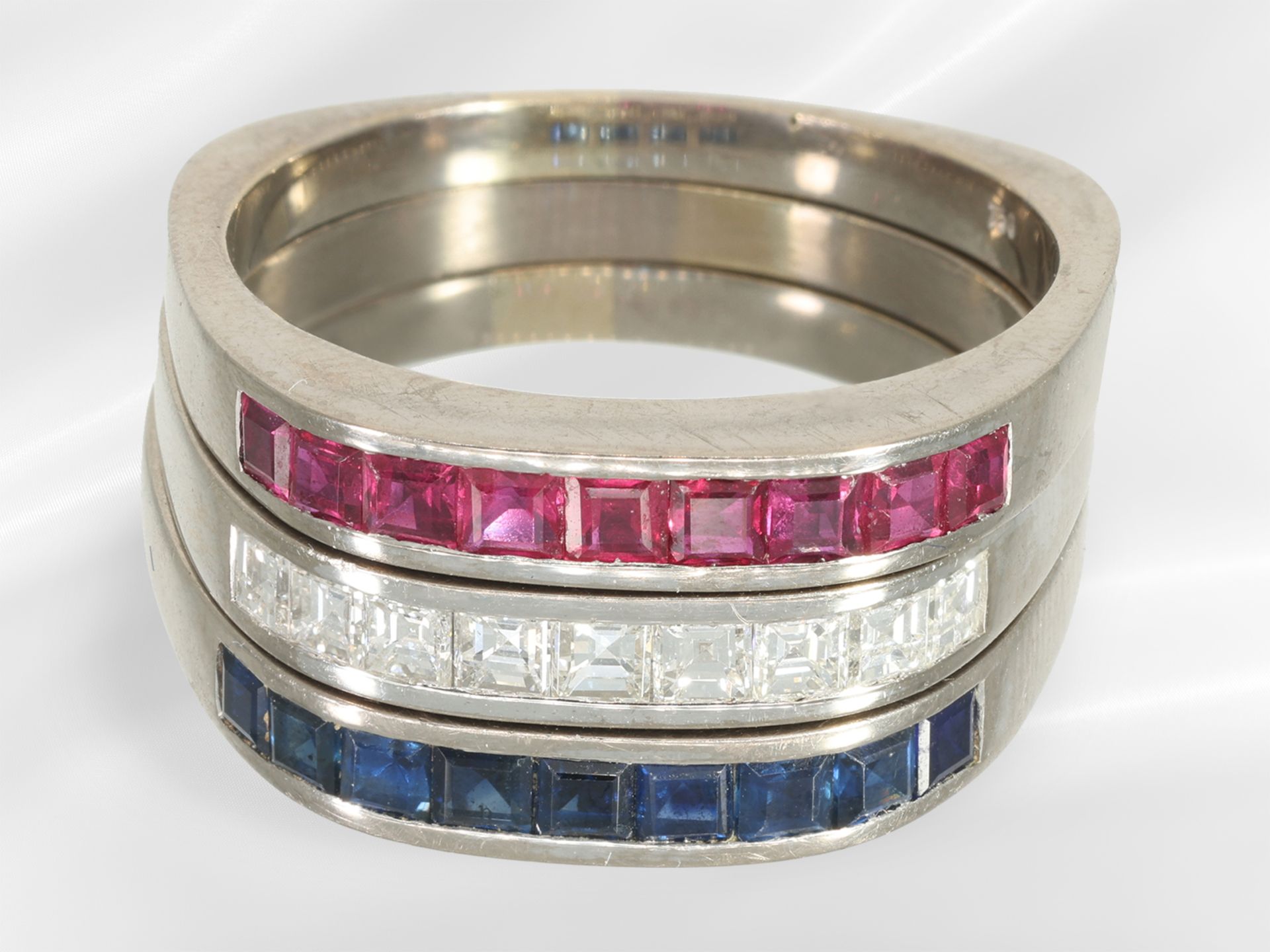 Ring: 3-fold ring set with rubies, sapphires and diamonds, approx. 1.8ct - Image 2 of 8
