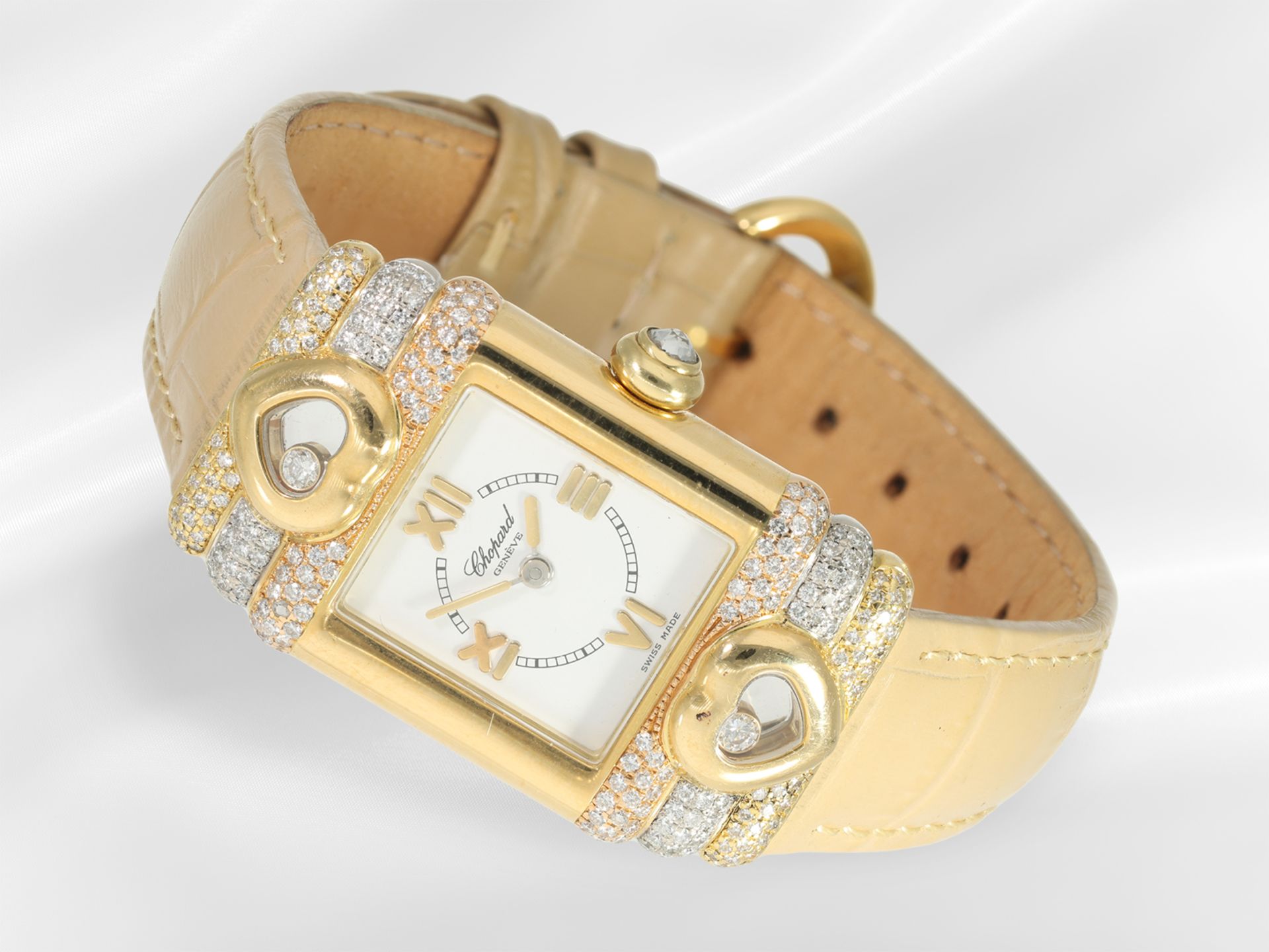 Armbanduhr: luxuriöse Chopard Damenuhr "Happy Diamonds", seltene Referenz 5249-1