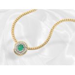 High-quality gold necklace with large emerald/brilliant-cut diamond gold pendant, approx. 6.14ct