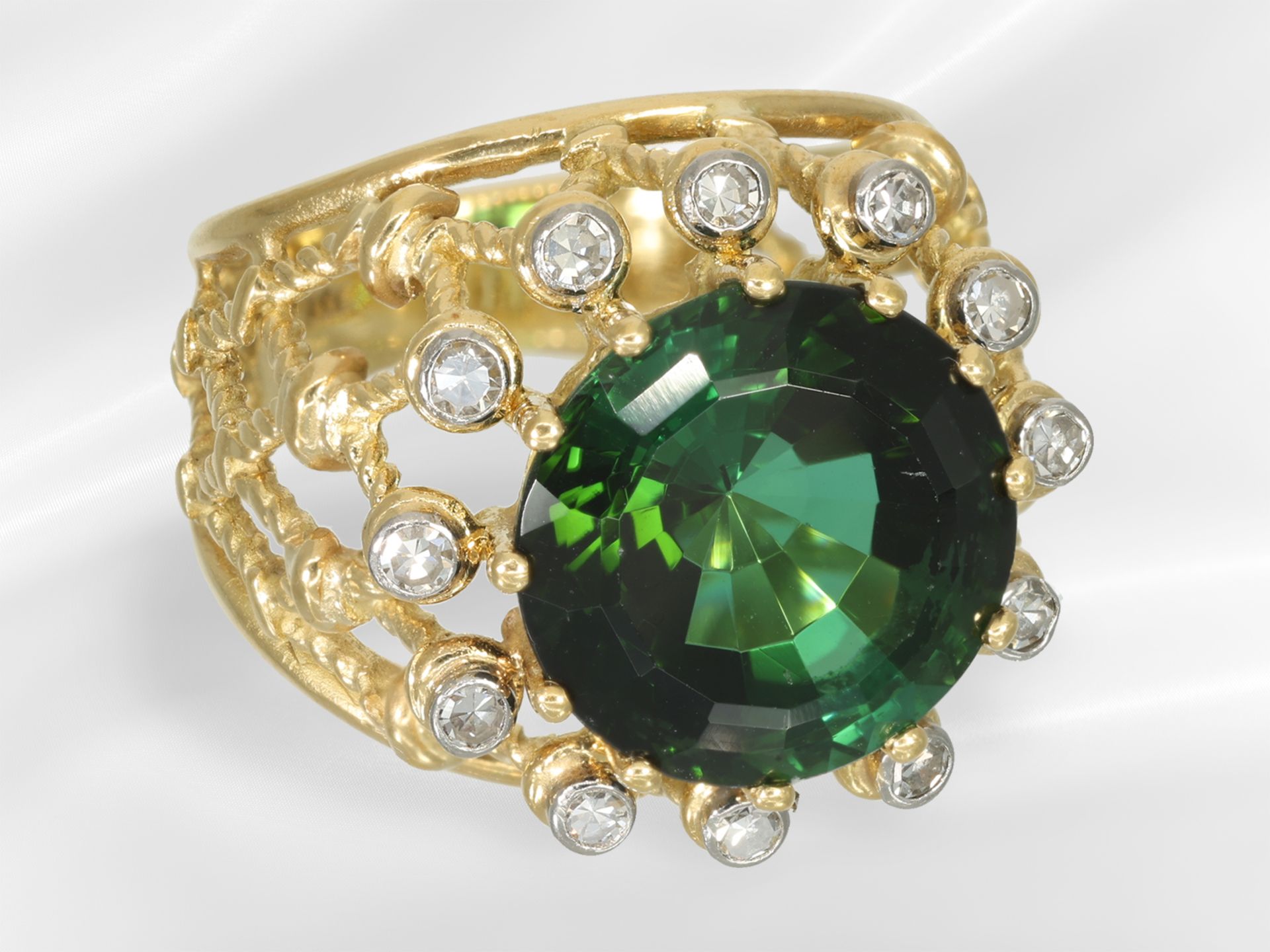 Ring: very decoratively crafted vintage goldsmith ring with a large tourmaline of approx. 7.3ct - Image 2 of 4