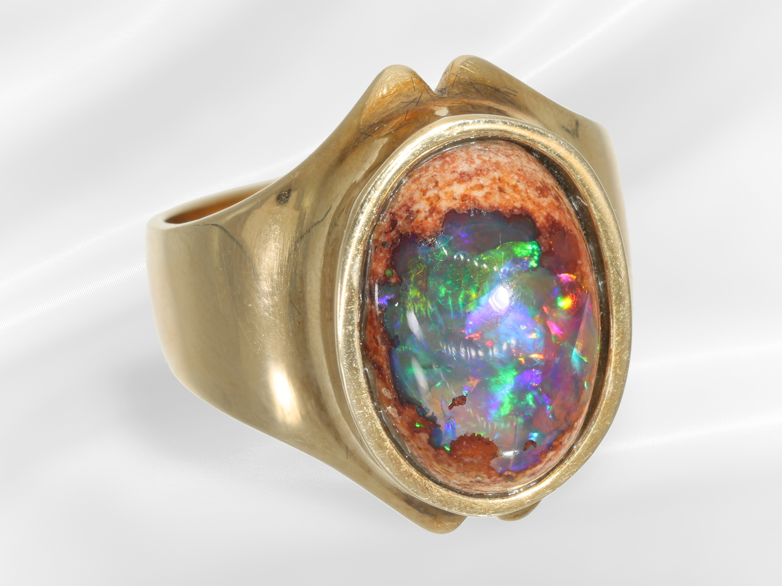Ring: interesting gold jewellery ring with very beautiful opal, 14K gold - Image 3 of 5