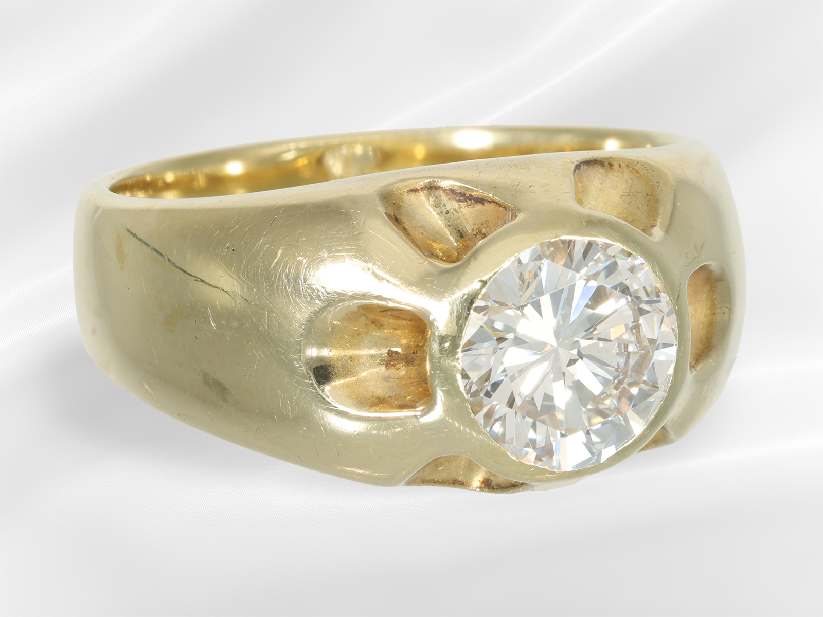 Ring: gold men's ring/ladies' ring with a brilliant-cut diamond in top quality, 2.03ct, HRD report - Image 3 of 5