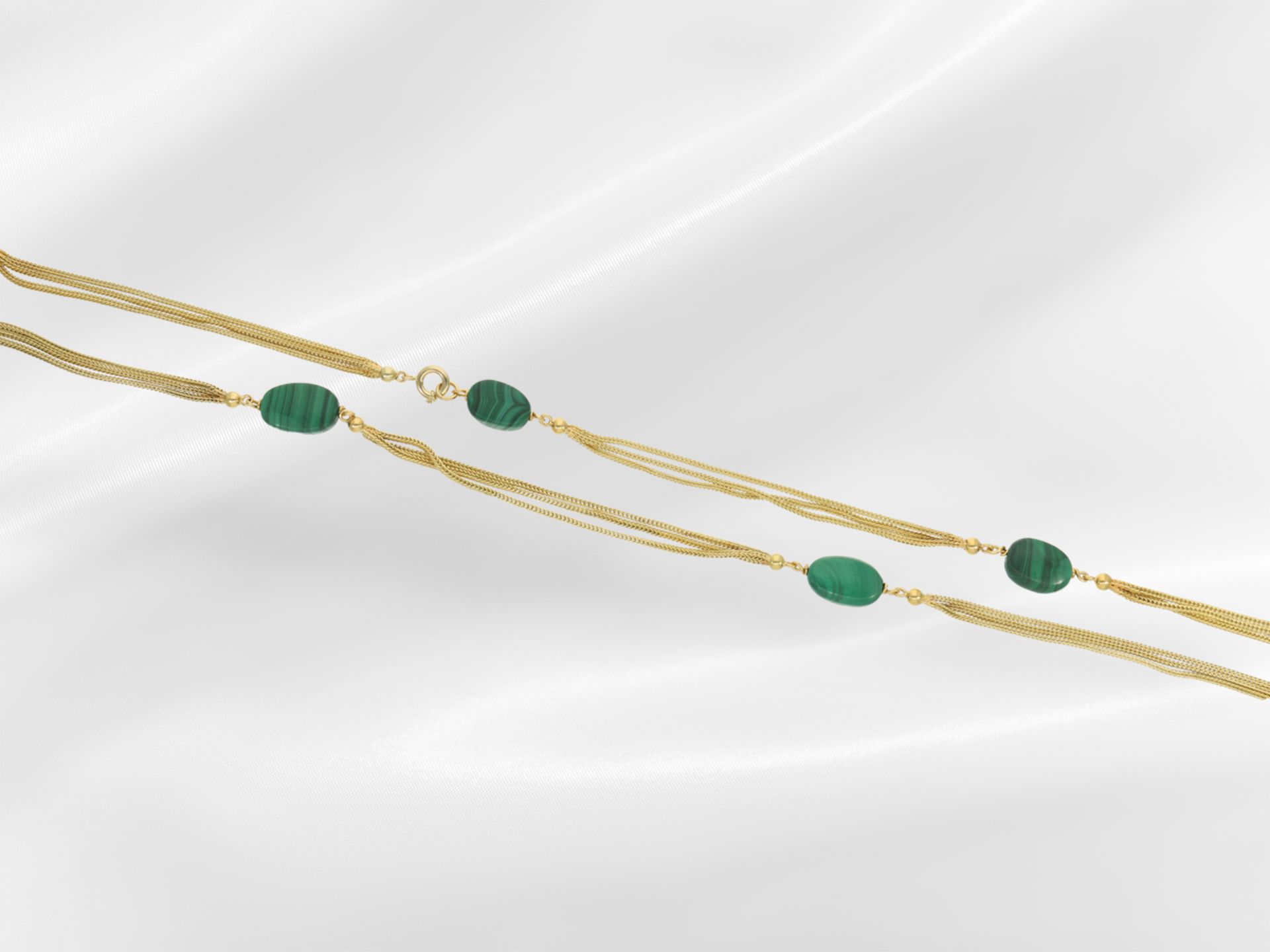 Kette/Collier: extrem lange, hochwertige Malachit-Goldkette, 18K - Bild 3 aus 3