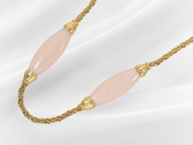 Kette/Collier: ausgefallene endlose 18K Goldkette mit Rosenquarz, Hofjuwelier Wilm