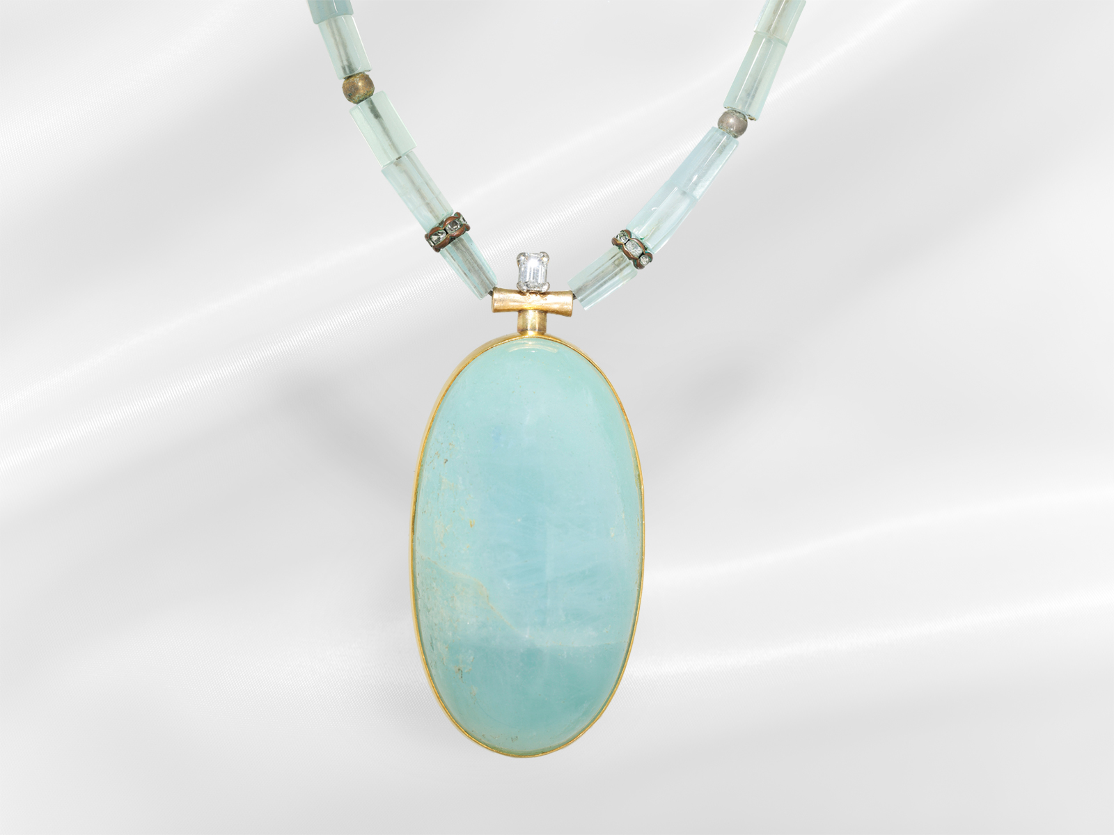 Chain/necklace: unique goldsmith work, aquamarine of approx. 400ct, diamond 0.8ct - Image 2 of 6