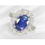 Ring: solid white gold sapphire/brilliant-cut diamond gold ring, beautiful sapphire of approx. 4.82c