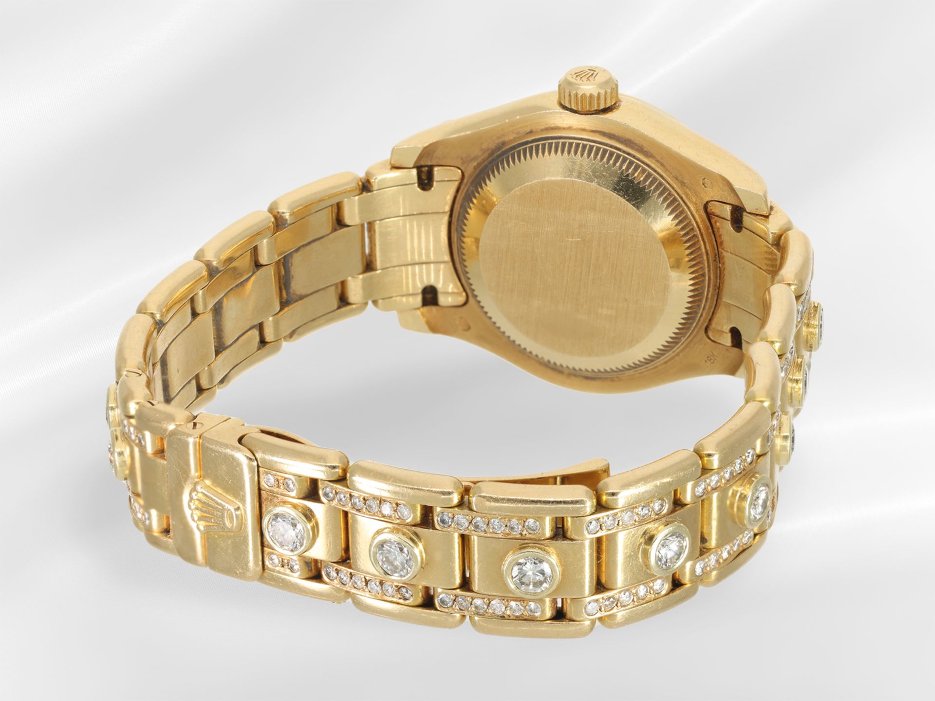 Armbanduhr: gesuchte luxuriöse Damenuhr Rolex Pearlmaster 29 mit Brillantbesatz und Diamantzifferbla - Bild 6 aus 6