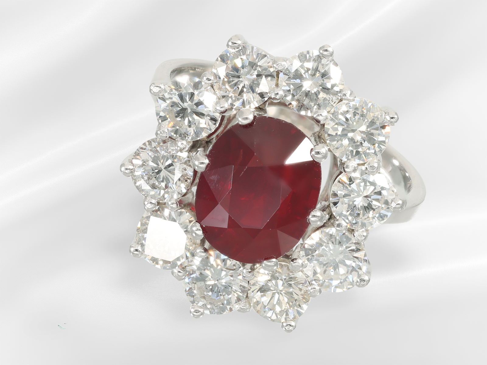 Ring: white gold ruby/brilliant-cut diamond gold ring, precious deep red ruby of 3.15ct, NO-HEAT, GR - Image 6 of 8