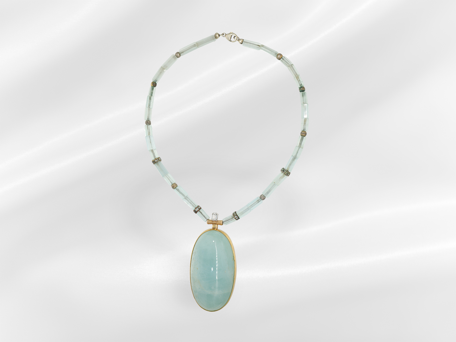 Chain/necklace: unique goldsmith work, aquamarine of approx. 400ct, diamond 0.8ct - Image 6 of 6