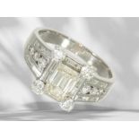 Ring: extremely fine and unusual platinum ring set with diamonds, centre stone 1.05ct