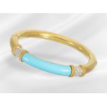 Bangle: high-quality vintage bangle with turquoise and diamonds, handcrafted from 18k gold