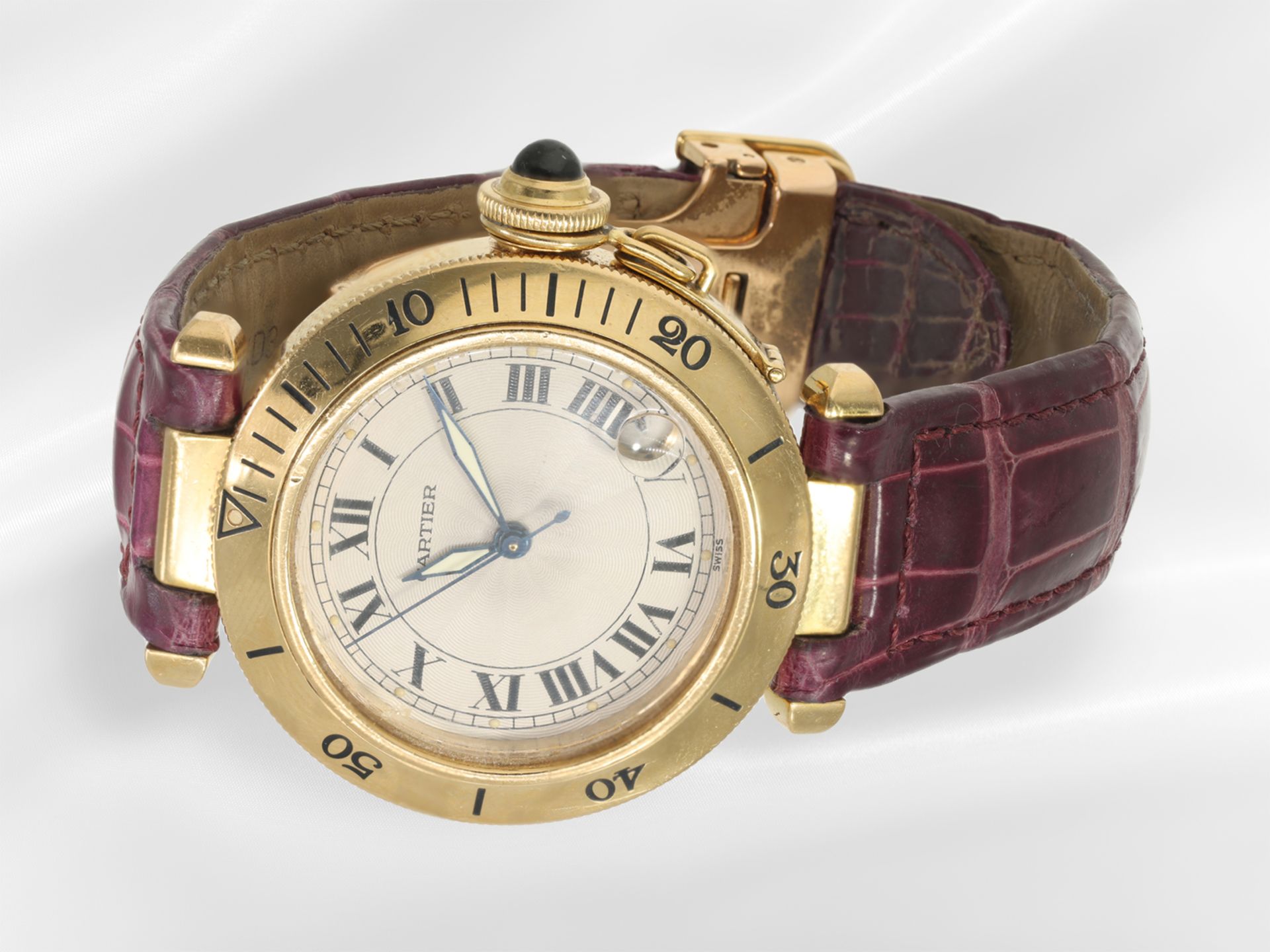 Armbanduhr: luxuriöse Cartier Pasha Automatic Medium Ref.1035, Herrenuhr aus 18K Gold mit Originalba - Bild 2 aus 4