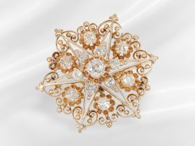 Brosche/Nadel: wertvolle antike, handgearbeitete Brosche mit schönem Diamantbesatz, 14K Gold