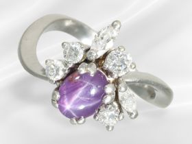 Ring: solider Goldschmiedering mit Sternrubin und feinen Diamanten/Brillanten