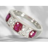 Ring: precious platinum ring with rubies and brilliant-cut diamonds