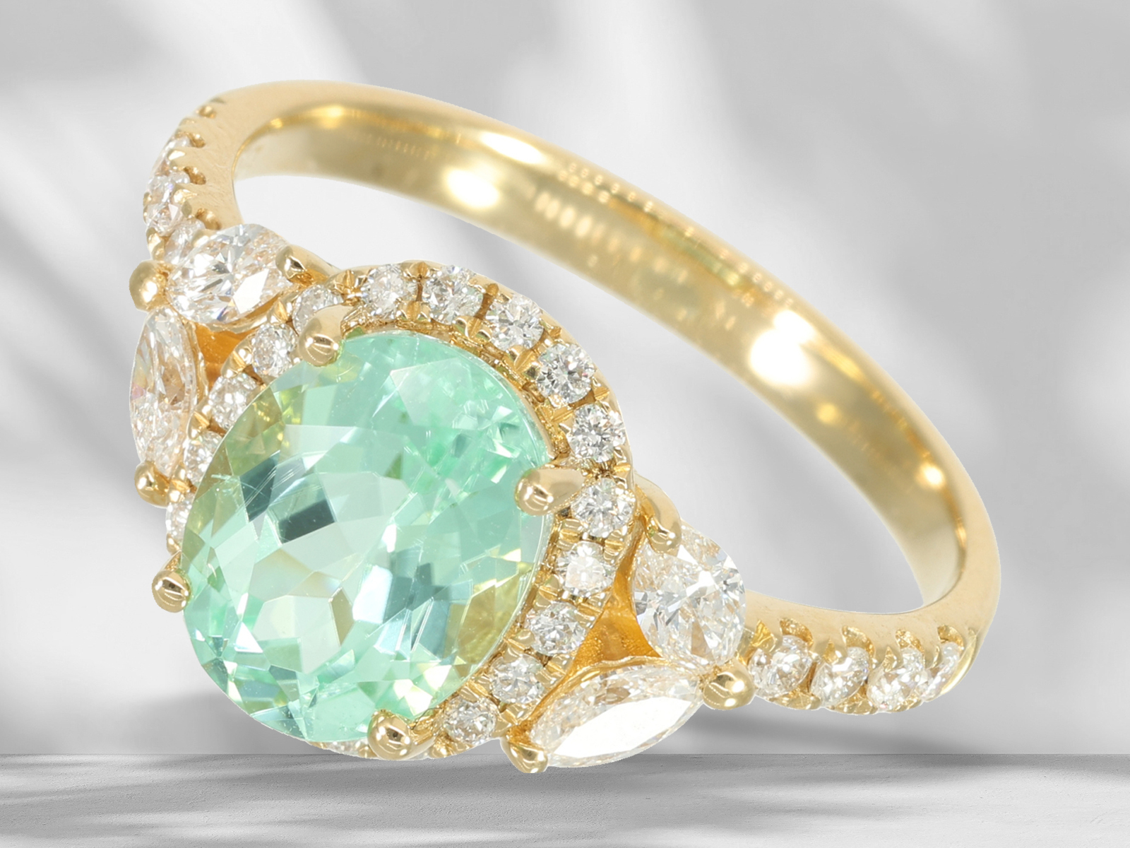 Ring: goldsmith ring with extremely rare Paraiba tourmaline and brilliant-cut diamonds, like new - Image 3 of 6