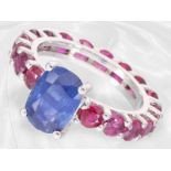 Ring: very decorative and high quality sapphire/ruby memoir ring, 18K white gold