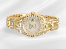 Armbanduhr: gesuchte luxuriöse Damenuhr Rolex Pearlmaster 29 mit Brillantbesatz und Diamantzifferbla