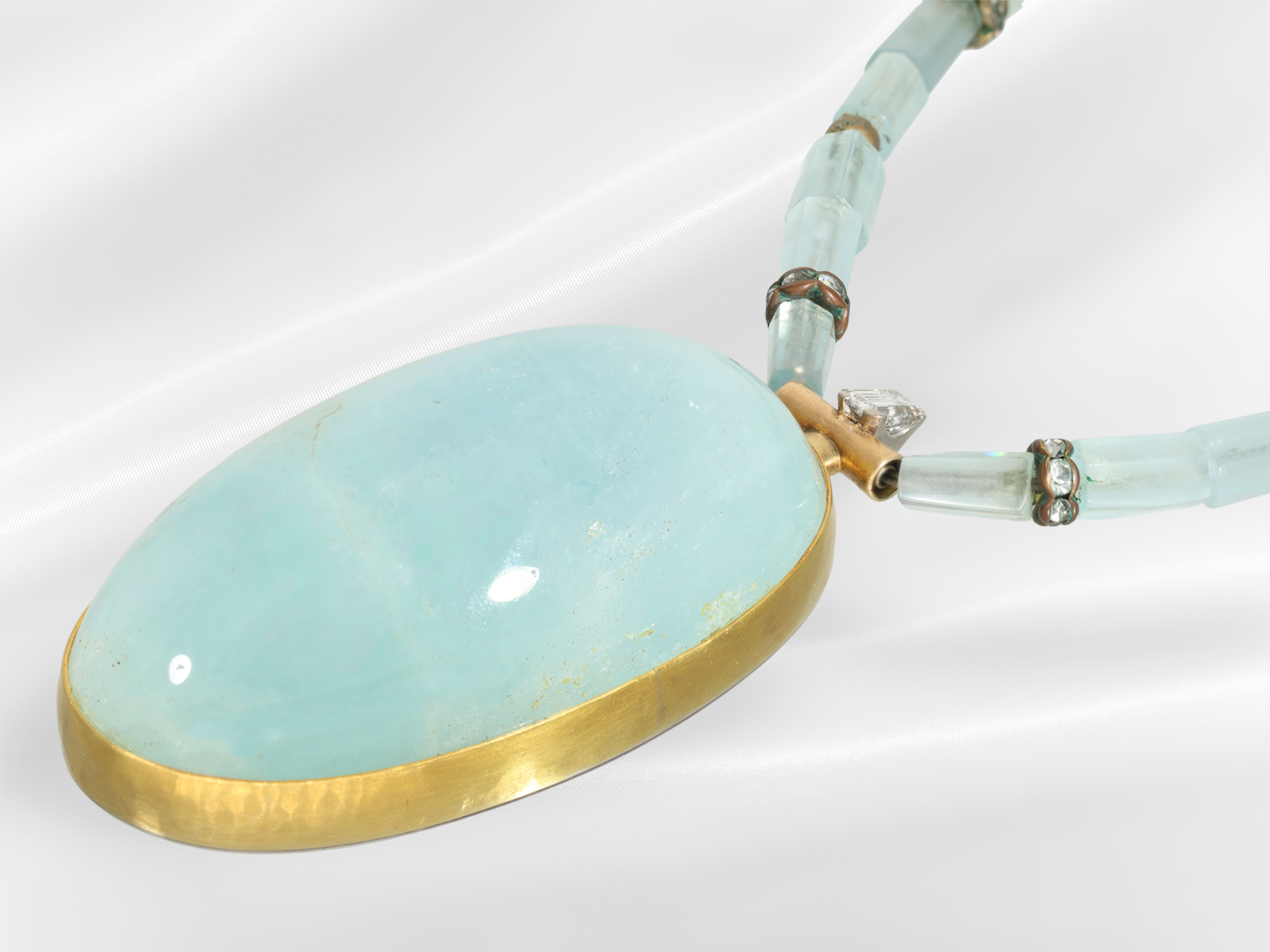 Chain/necklace: unique goldsmith work, aquamarine of approx. 400ct, diamond 0.8ct - Image 5 of 6