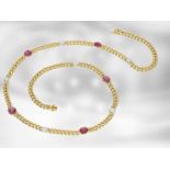 Necklace/chain: attractive curb-link necklace with brilliant-cut diamonds and ruby cabochons, approx