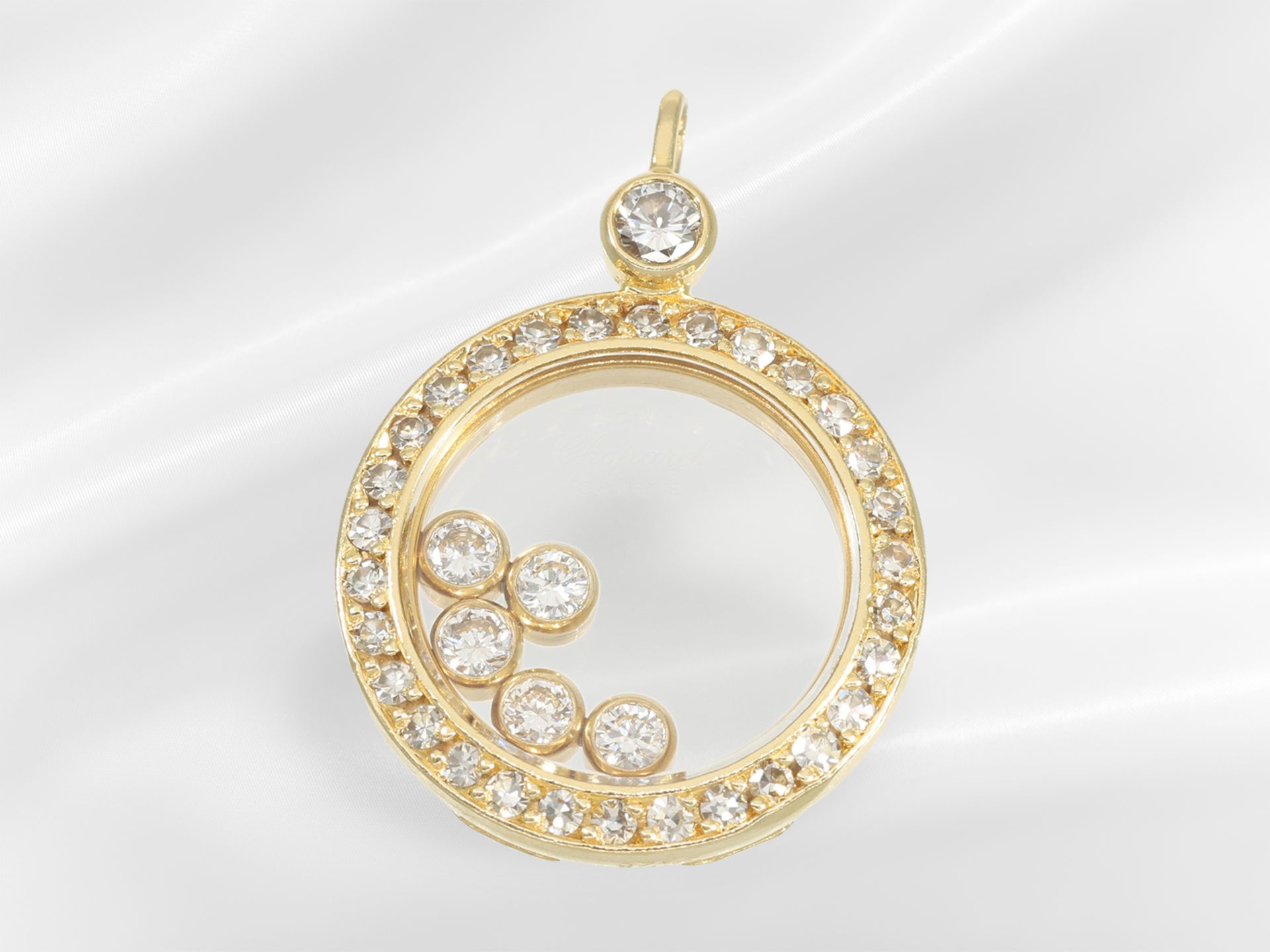 Pendant: luxurious Chopard "Happy Diamonds" pendant, 18K yellow gold