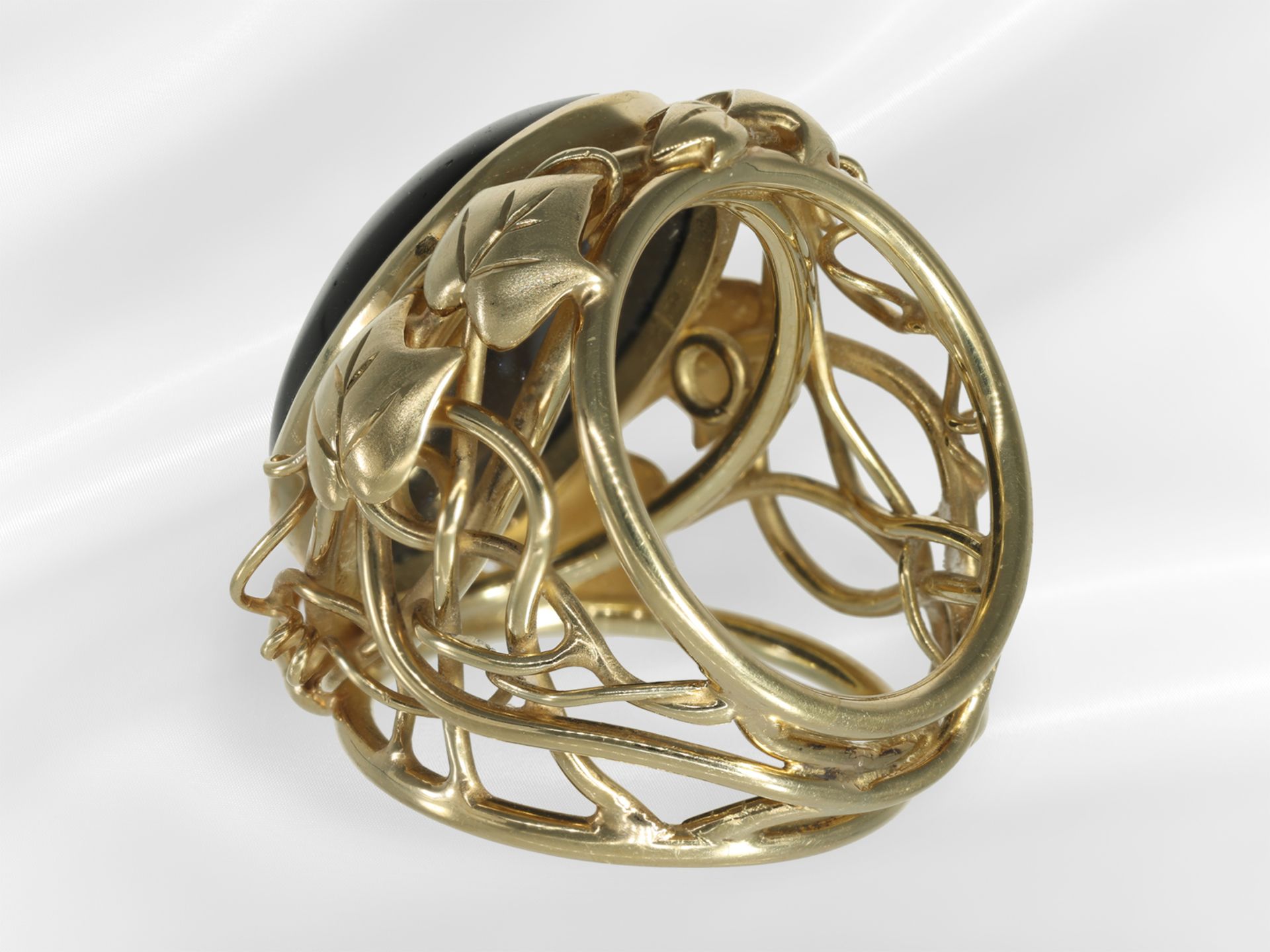 Ring: prunkvoller und sehr breiter Goldschmiedering mit Farbstein, Blaufluss-Heilstein - Bild 4 aus 6