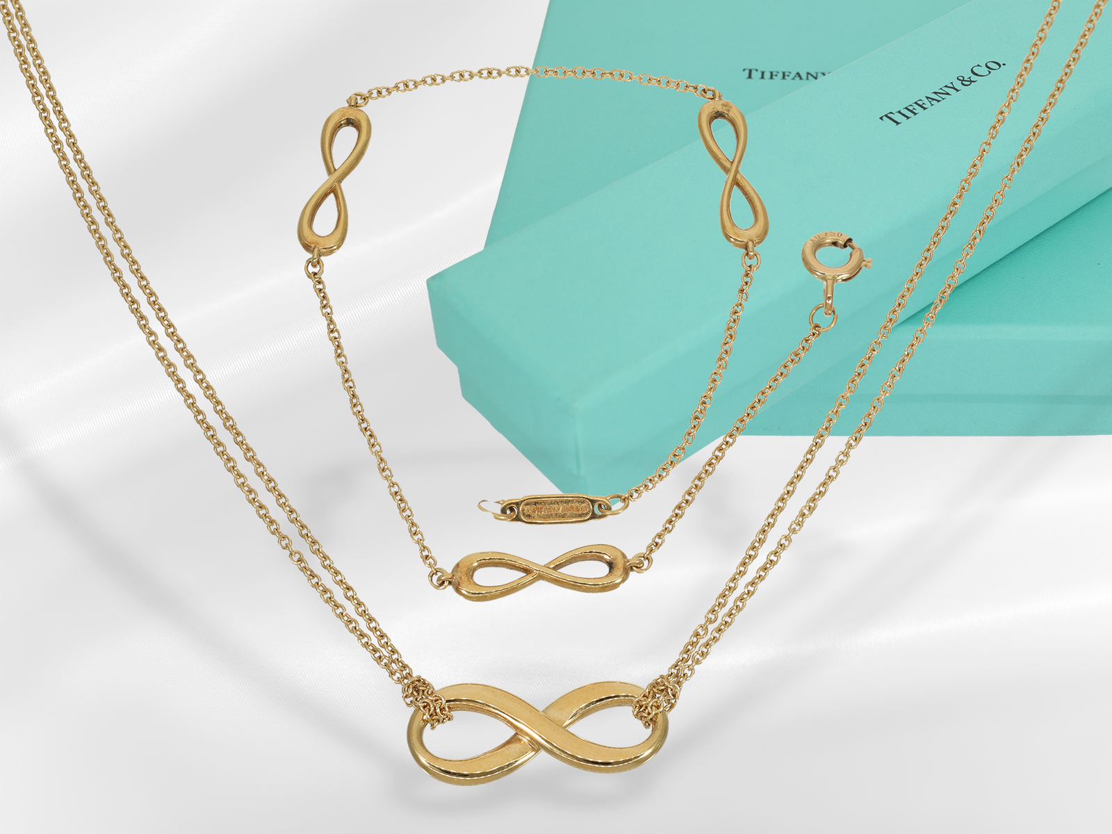 Necklace/bracelet: very beautiful Tiffany jewellery set, 18K gold, with original boxes
