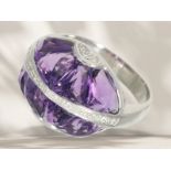 Ring: exceptional designer ring with brilliant-cut diamonds and amethysts, cocktail ring