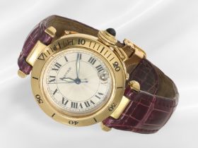 Armbanduhr: luxuriöse Cartier Pasha Automatic Medium Ref.1035, Herrenuhr aus 18K Gold mit Originalba