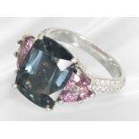 Ring: like new, handmade and very fine spinel/brilliant-cut diamond gold ring, 18K white gold