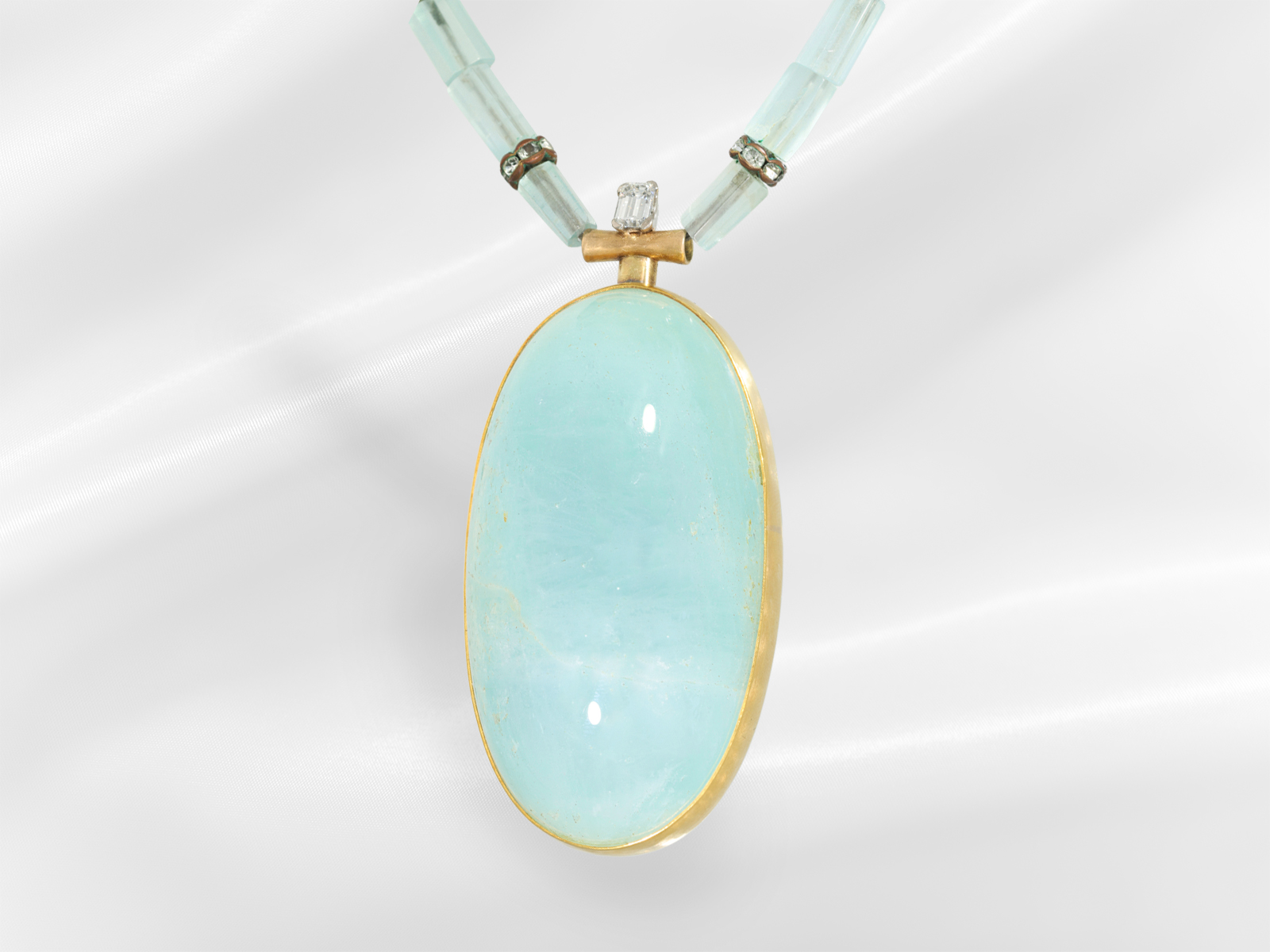 Chain/necklace: unique goldsmith work, aquamarine of approx. 400ct, diamond 0.8ct - Image 3 of 6