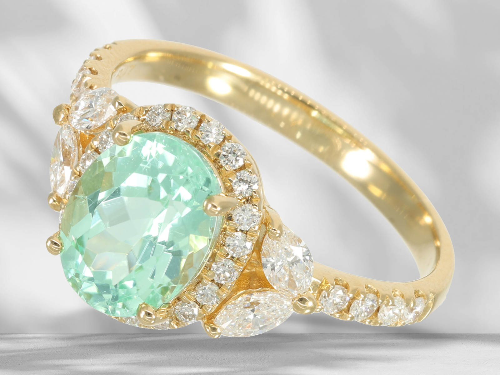 Ring: goldsmith ring with extremely rare Paraiba tourmaline and brilliant-cut diamonds, like new - Image 2 of 6