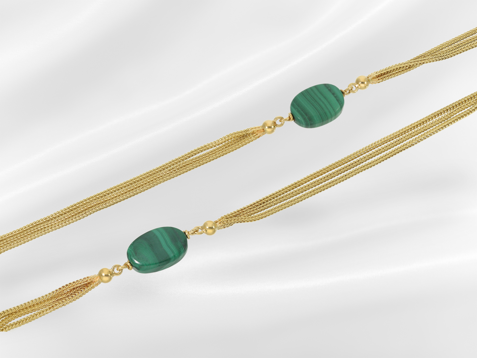 Chain/necklace: extremely long, high-quality malachite 18K gold chain - Image 2 of 3