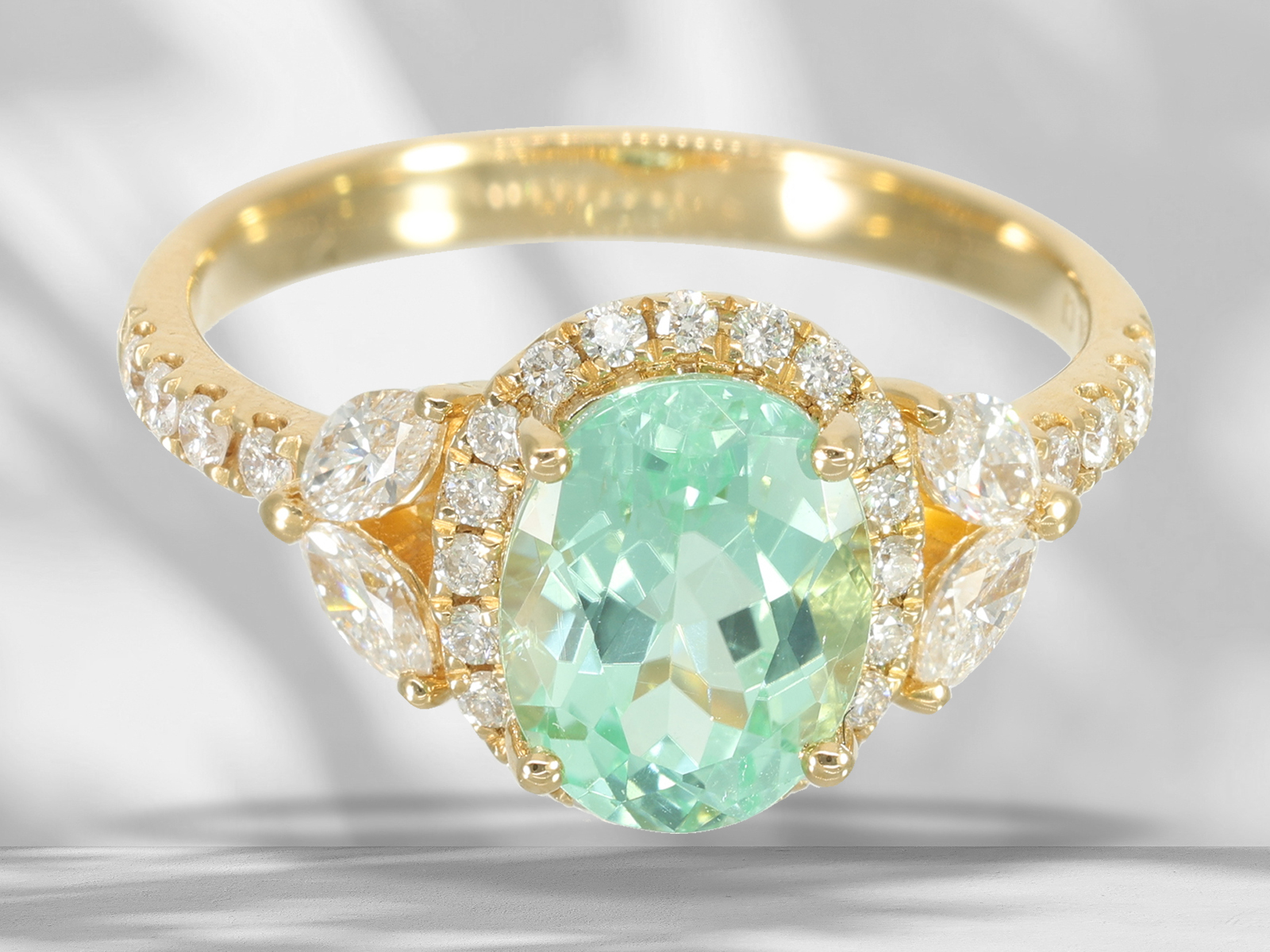 Ring: goldsmith ring with extremely rare Paraiba tourmaline and brilliant-cut diamonds, like new - Image 4 of 6