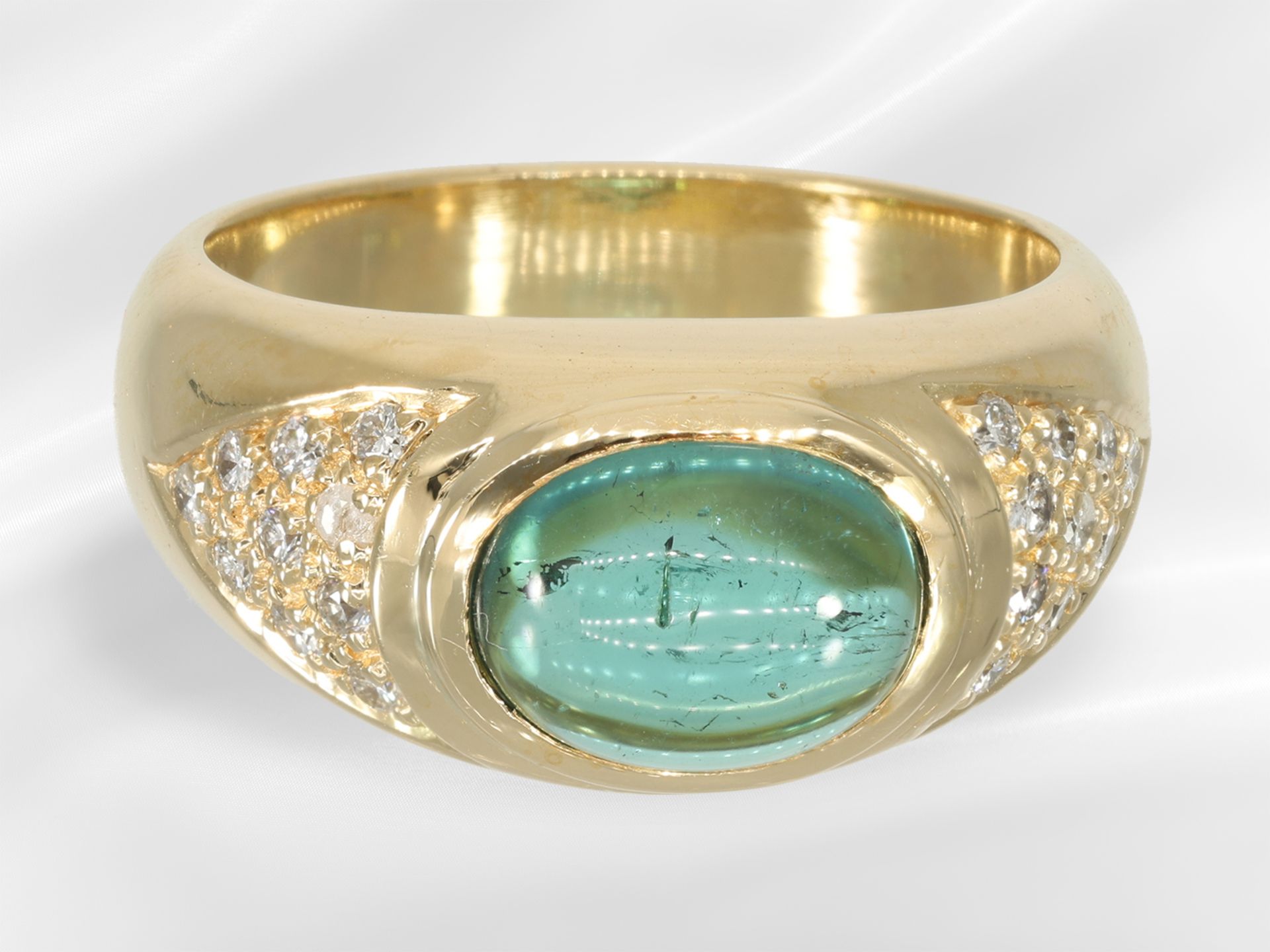 Ring: heavy gold jewellery ring set with brilliant-cut diamonds and tourmaline - Image 4 of 5